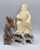 A Chinese soapstone figure of Lie Ti Guai and a wood figure of an immortal tallest incl. stand 20cm