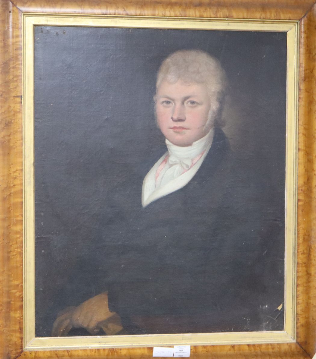 English School c.1830-50, oil on canvas, Portrait of a gentleman, 74 x 62cm, maple frame