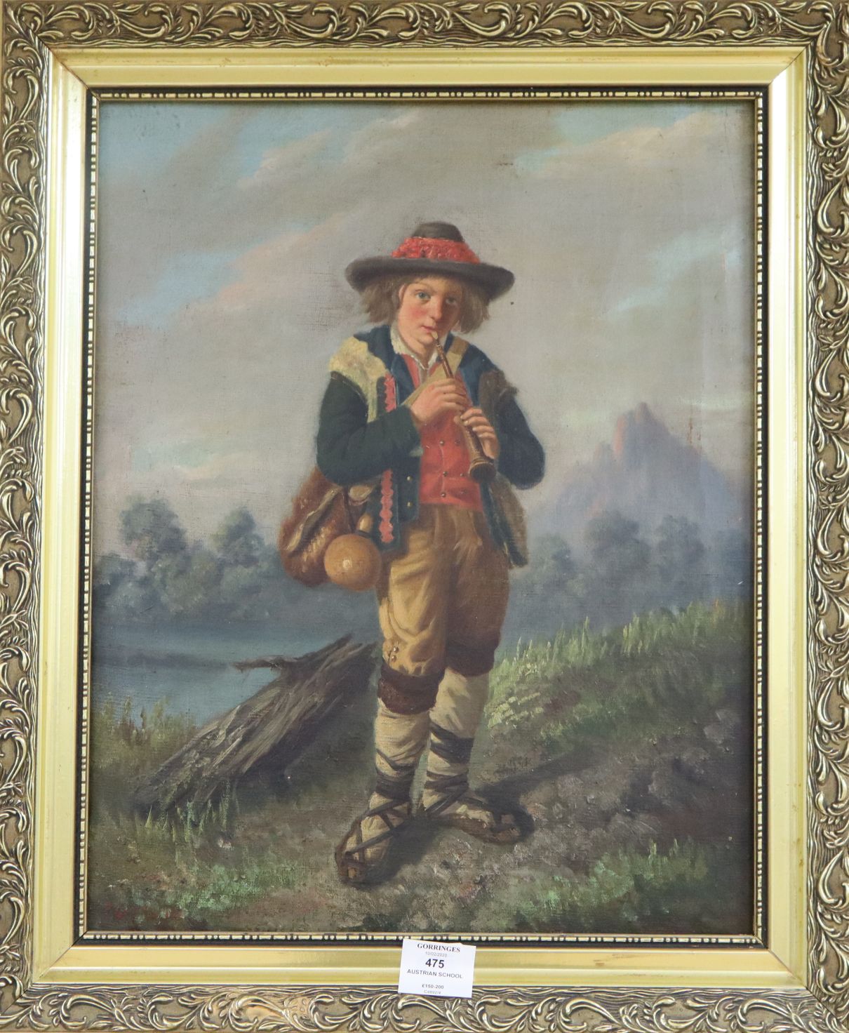 19th century Austrian school, oil on canvas, Tyrolean piper boy, 46 x 37cm
