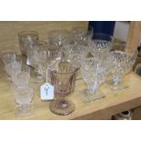 A collection of drinking glasses, 19th century and later, including a set of six cut glass rummers