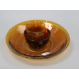 Beijing amber glass: a dish, a bowl and two cups, 19th/20th century largest diameter 27cm (4)