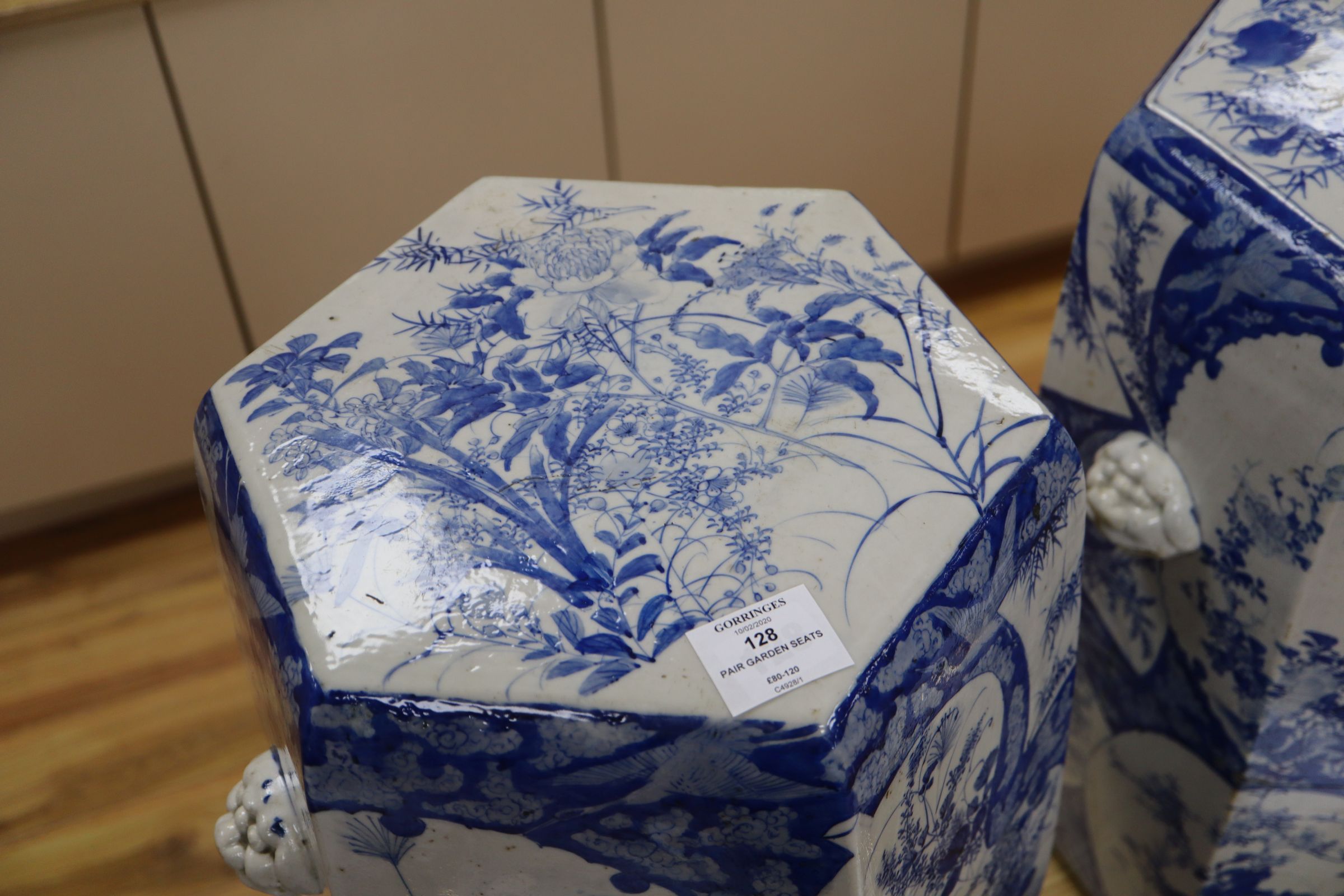 A pair of Japanese blue and white garden seats height 54cm - Image 3 of 8