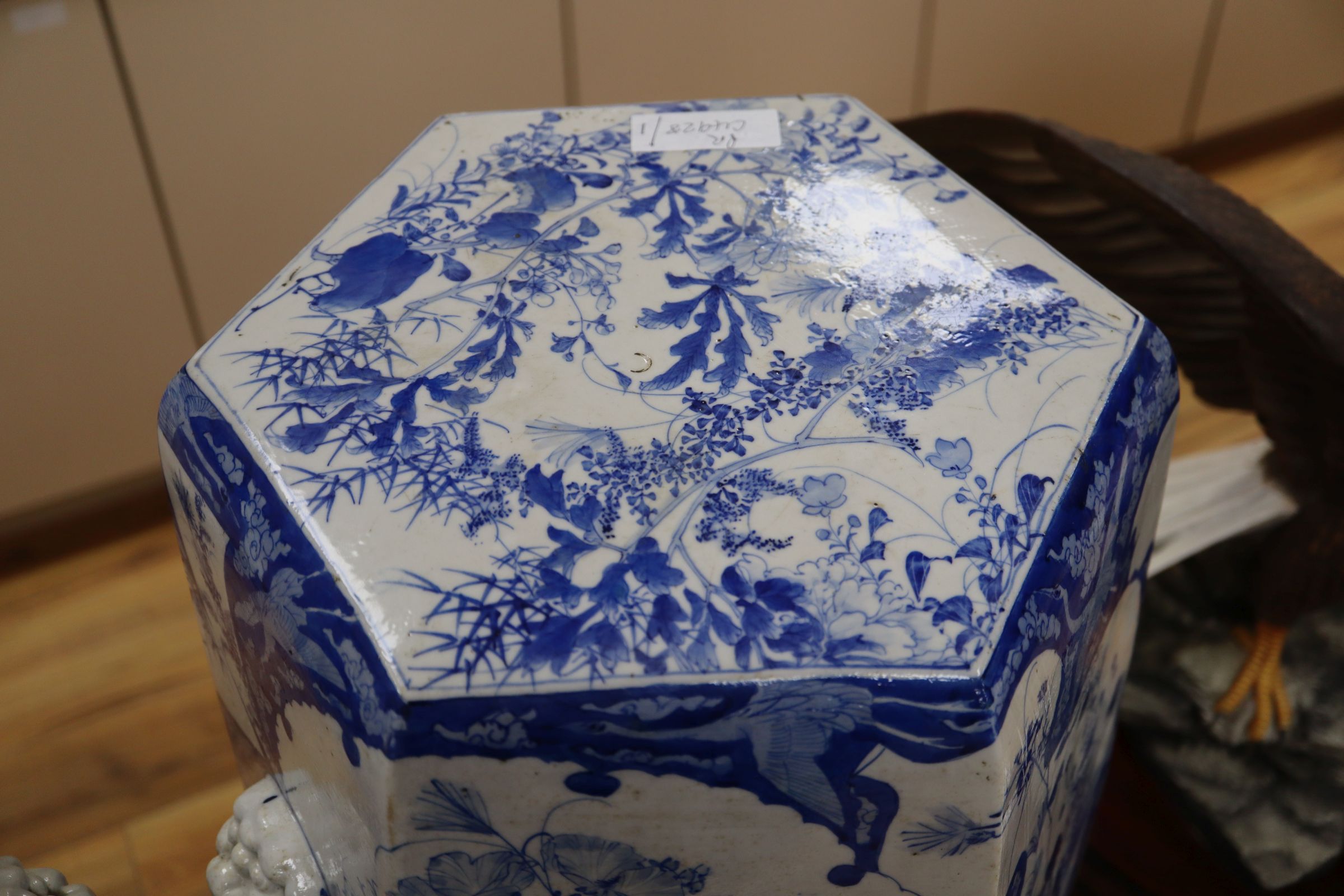 A pair of Japanese blue and white garden seats height 54cm - Image 4 of 8