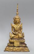 A Khmer style gilt bronze figure of a Buddha height 21cm