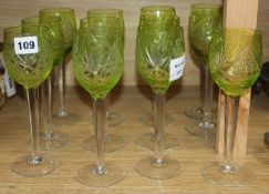 Twelve green hock glasses