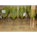 Twelve green hock glasses