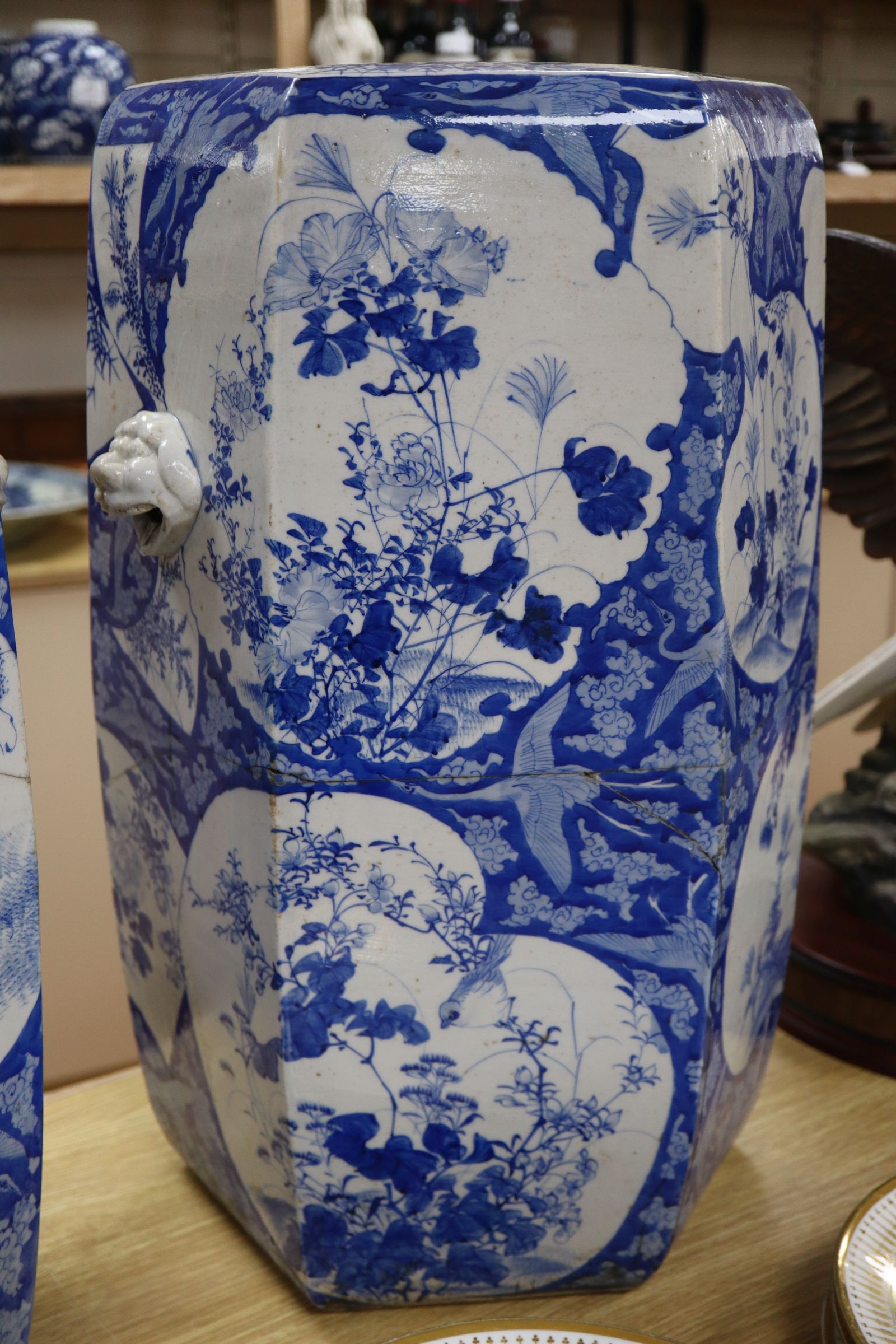 A pair of Japanese blue and white garden seats height 54cm - Image 2 of 8