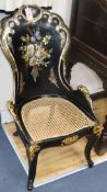 Two Victorian papier mache mother of pearl inlaid and painted cane seat chairs