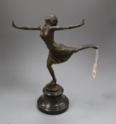 A bronze of an ice skater, on marble, signed Faro height 37cm