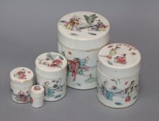 A set of five graduated Chinese ceramic lidded jars tallest 12cm