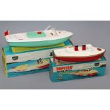 A Sutcliffe Hawk speedboat and Jupiter pilot cruiser models, boxed