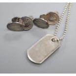 A Tiffany & Co 925 I.D. tag pendant on chain and two pairs of 925 cufflinks.