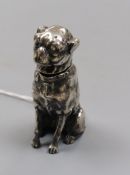 A sterling novelty seated dog pepperette, 72mm.