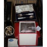 A quantity of silver-mounted and plated flatware (some cased), a plated cigarette box and sundry