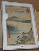 Hiroshige print series Omi Hakkei, 'Descending Geese Katata", 37 x 24cm