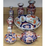 A group of Japanese Imari vases and vessels tallest 24cm