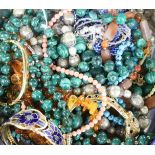 Mixed costume jewellery including malachite necklaces etc.