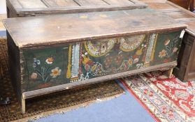A 19th century Continental painted pine coffer W.150cm