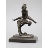 A bronze of two leap frogging children, indistinctly signed height 14cm