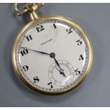 A Waltham 14k keyless dress pocket watch, with Arabic dial and subsidiary seconds.