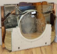 Four Art Deco style wall mirrors largest 76cm