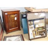Two cases of records, inlaid cabinet, pictures etc