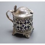 A Victorian pierced silver octagonal mustard, Thomas & Frederick Francis, London, 1857, height