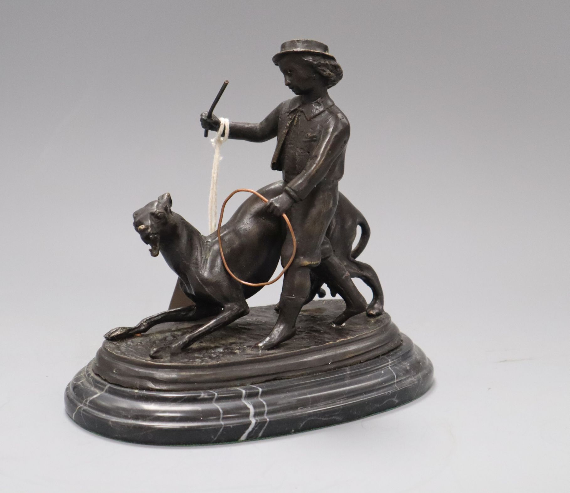 A bronze of a boy and dog, signed Barrie height 18cm