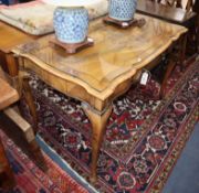 A George I style banded walnut writing table, on cabriole legs W.120cm