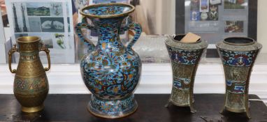 Four champleve enamelled vases