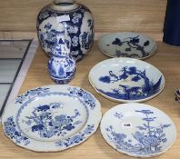 A collection of 18th and 19th century Chinese blue and white ceramics tallest 26cm (6)