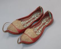 A 20th century Ottoman shoes with metal thread