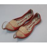 A 20th century Ottoman shoes with metal thread