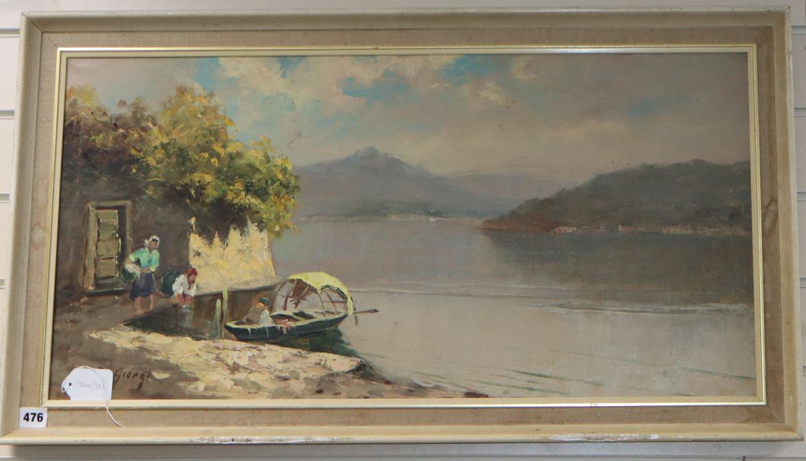 G. de Giorgi, oil on canvas, Italian lake scene, signed, 40 x 80cm