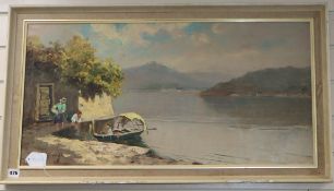 G. de Giorgi, oil on canvas, Italian lake scene, signed, 40 x 80cm