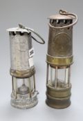 Two miner's lamps tallest 28cm