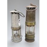 Two miner's lamps tallest 28cm