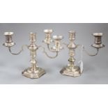 A pair of 1960's silver three light two branch dwarf candelabra by Elkington & Co, Birmingham, 1968,