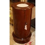 A Victorian mahogany marble top cylindrical pot cupboard H.71cm