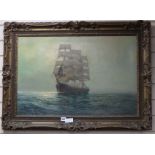 Daniel Sherrin (1868-1940) oil on canvas, Clipper at sea, signed, 50 x 75cm