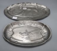 A Kayserzinn oval pewter dish and a similar Art Nouveau 'fish' dish longest 47cm (2)