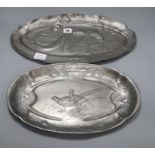 A Kayserzinn oval pewter dish and a similar Art Nouveau 'fish' dish longest 47cm (2)