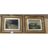 Late 19th century English School, pair of oils on board, Shipping off Dover and Shipwreck scene,