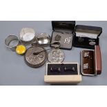 Small silver items including napkin rings, cufflinks, lids etc.