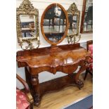 A Victorian burr walnut serpentine fronted dressing table W.130cm