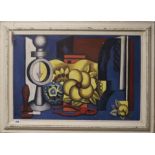 After Fernand Leger, oil on board, Still life, bear initials, 50 x 75cm