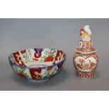 A Japanese Imari vase and cover and a bowl