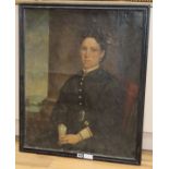 Victorian School, oil on canvas, Portrait of a lady in mourning, 75 x 62cm