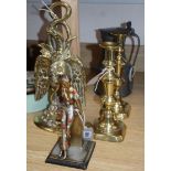 Miscellaneous metalware, including a spelter matchstrike signed Lorenzl, a 19th century brass
