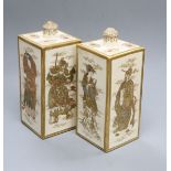 A pair of Satsuma lidded square jars height 15cm